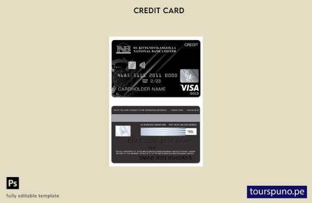 lista para imprimir plantilla de tarjeta de crédito visa dorada de Saint Kitts a